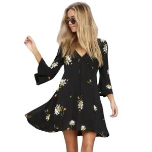 Free People Time On My Side Floral Wrap Dress | Black | Size Small